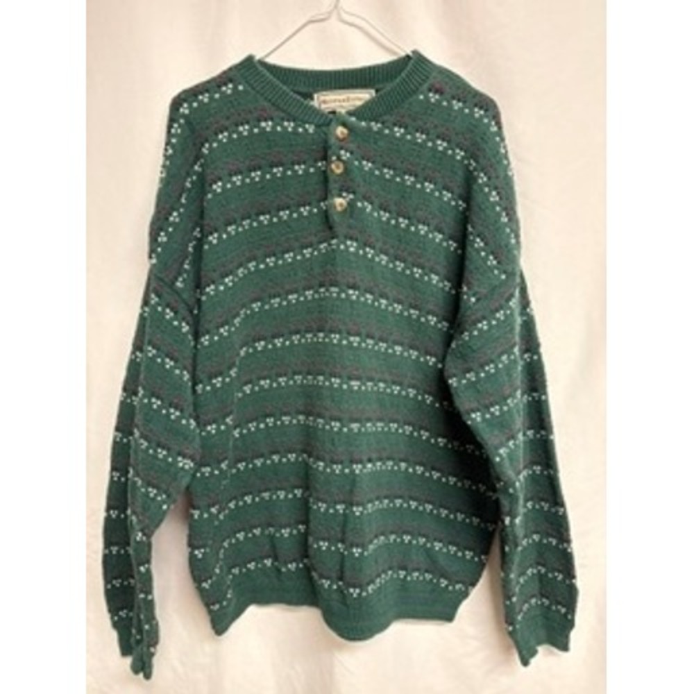 Vintage Mountain Express Mens Green Cotton Sweater Fair Isle Size M USA Made 90s